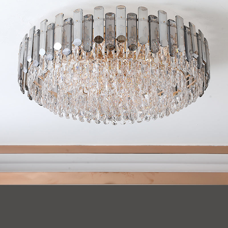 Modern Metal Flush Mount Circle Shape Ceiling Light with Crystal Shade for Living Room