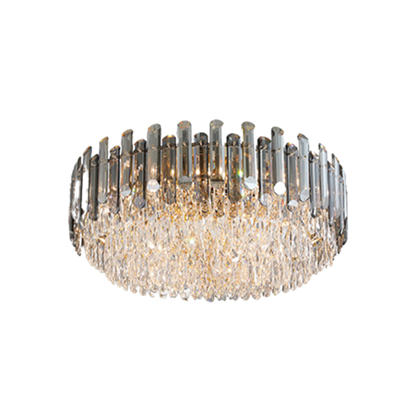 Modern Metal Flush Mount Circle Shape Ceiling Light with Crystal Shade for Living Room