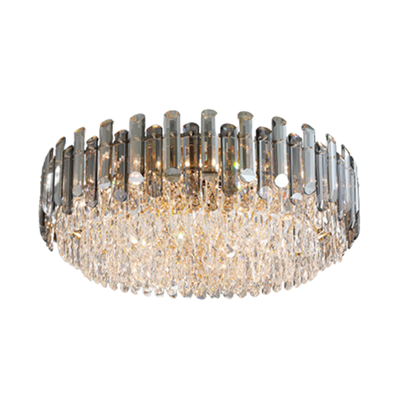 Modern Metal Flush Mount Circle Shape Ceiling Light with Crystal Shade for Living Room