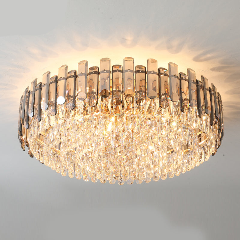 Modern Metal Flush Mount Circle Shape Ceiling Light with Crystal Shade for Living Room