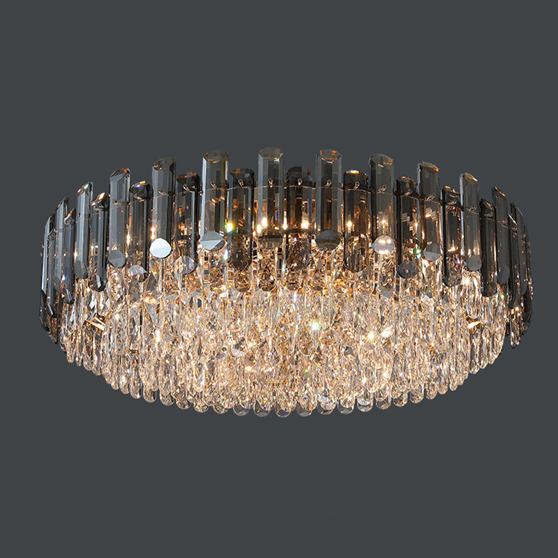 Modern Metal Flush Mount Circle Shape Ceiling Light with Crystal Shade for Living Room