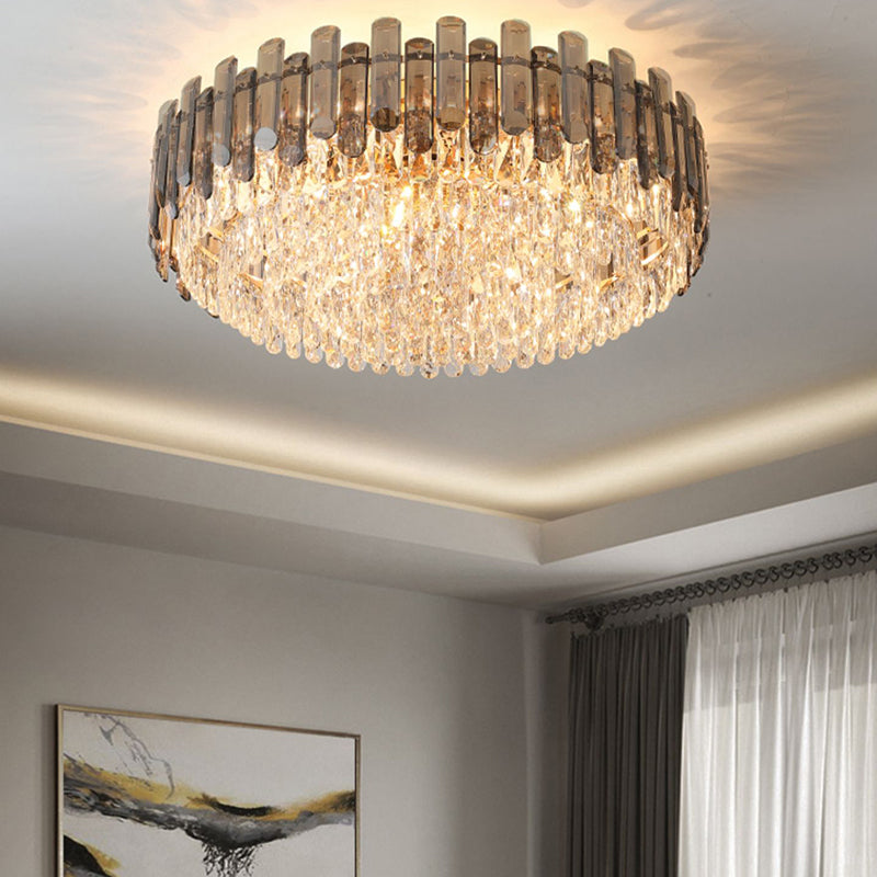 Modern Metal Flush Mount Circle Shape Ceiling Light with Crystal Shade for Living Room