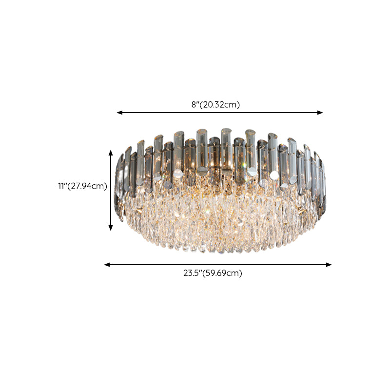 Modern Metal Flush Mount Circle Shape Ceiling Light with Crystal Shade for Living Room