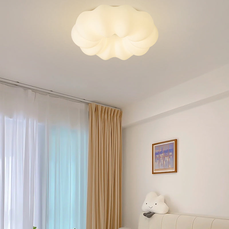 Modern LED Metal Flush Mount Pumpkin Shape Ceiling Lamp with Plastic Shade for Living Room