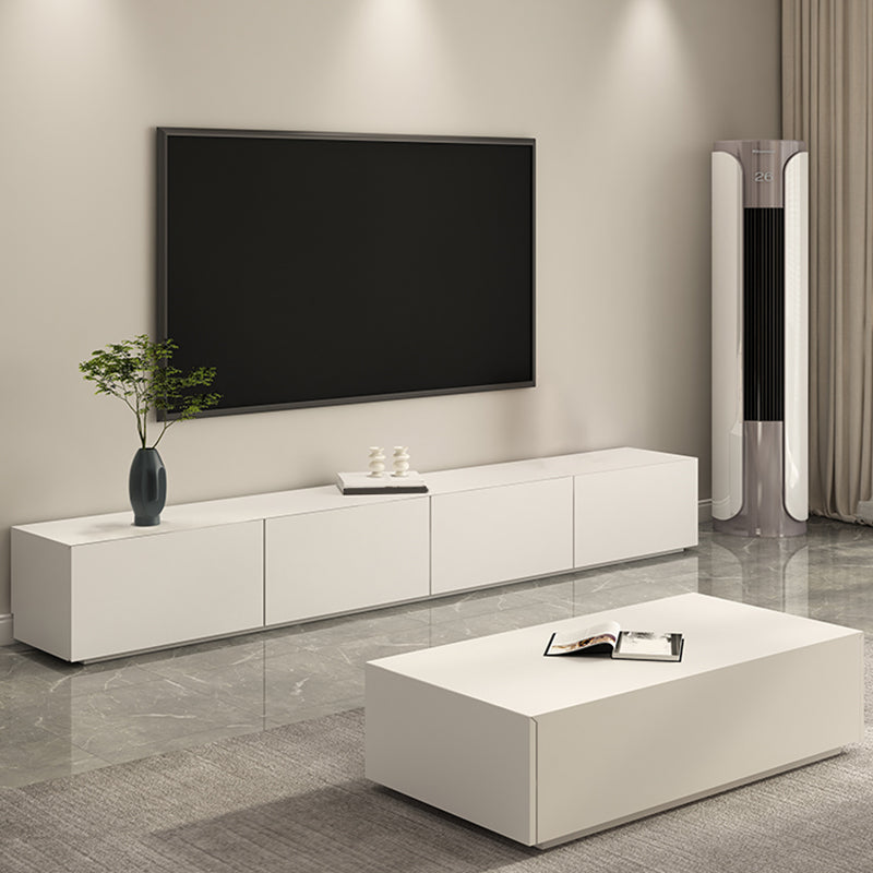 White Engineered Wood Media Console Contemporary TV Stand Console