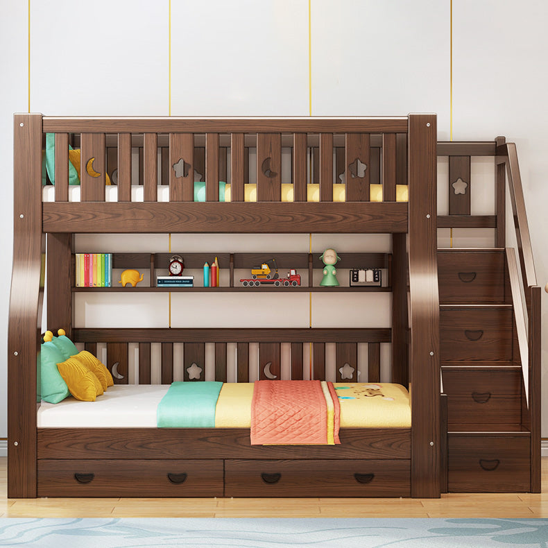 Storage Kids Bed Gender Neutral Solid Wood Bunk Bed with Guardrail