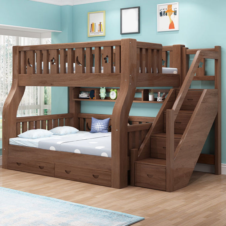 Mid-Century Modern Storage Bunk Bed Solid Wood Gender Neutral Kids Bed