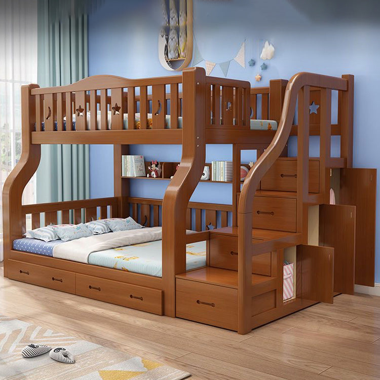 Solid Wood Bunk Bed Gender Neutral Mid-Century Modern Kids Bed with Guardrail