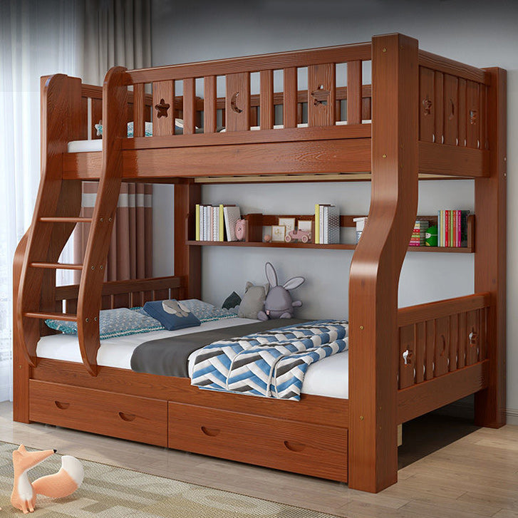 Solid Wood Bunk Bed Gender Neutral Mid-Century Modern Kids Bed with Guardrail