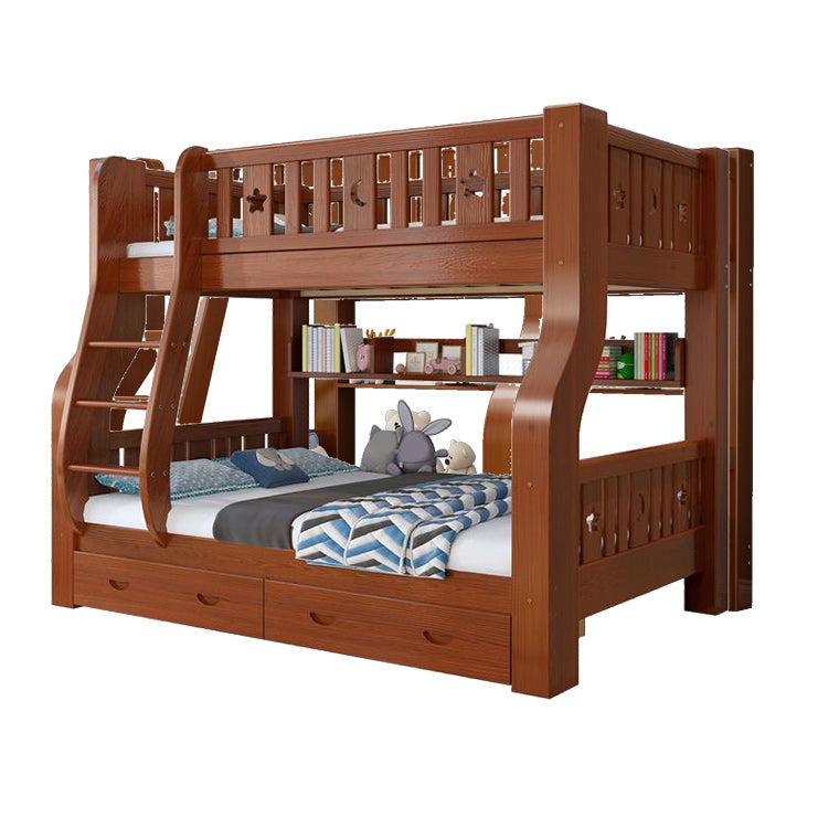 Solid Wood Bunk Bed Gender Neutral Mid-Century Modern Kids Bed with Guardrail