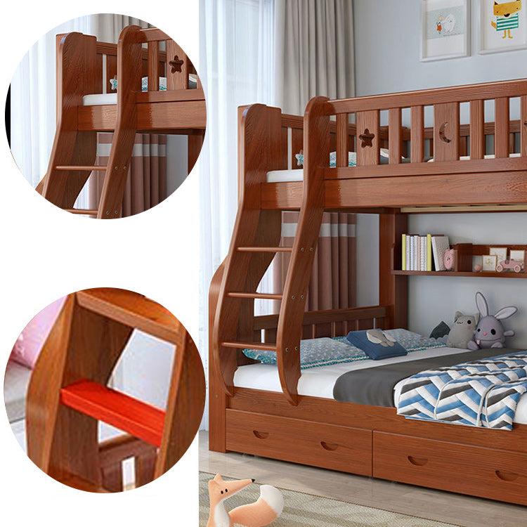 Solid Wood Bunk Bed Gender Neutral Mid-Century Modern Kids Bed with Guardrail