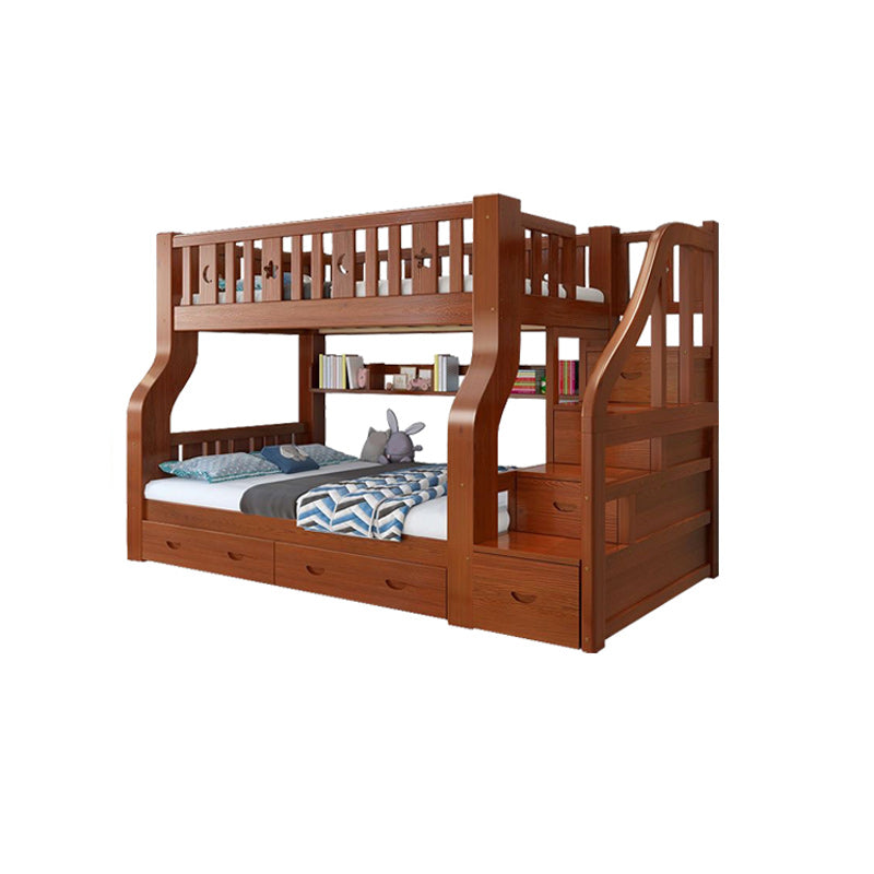 Solid Wood Bunk Bed Gender Neutral Mid-Century Modern Kids Bed with Guardrail