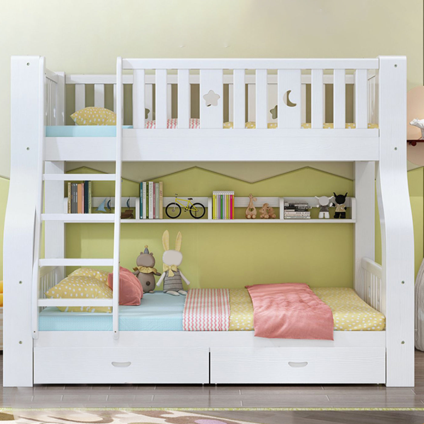 Solid Wood Bunk Bed Tall Clearance Scandinavian Kids Bed with Drawers