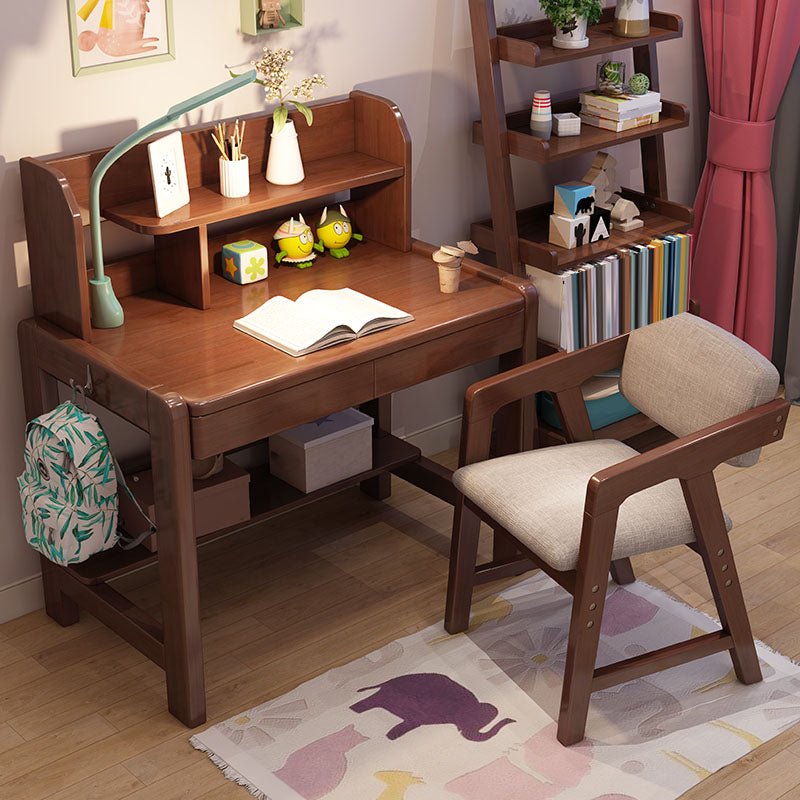 Contemporary Study Desk with Storage Shelves and 2 Drawers in Solid Wood