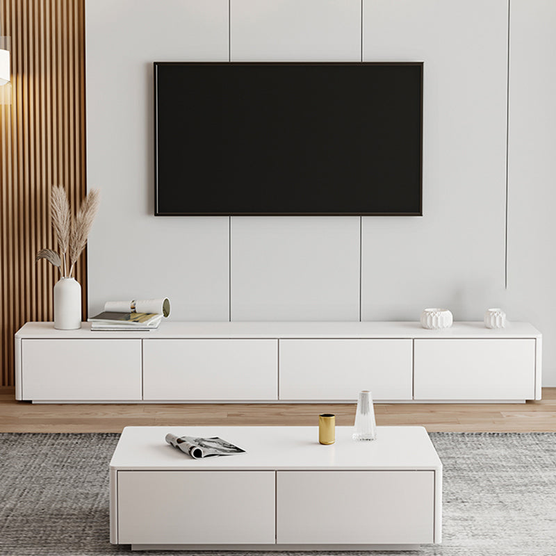 Engineered Wood TV Console Contemporary White Media Console  with Drawers