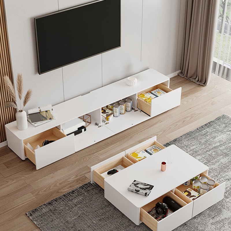 Engineered Wood TV Console Contemporary White Media Console  with Drawers