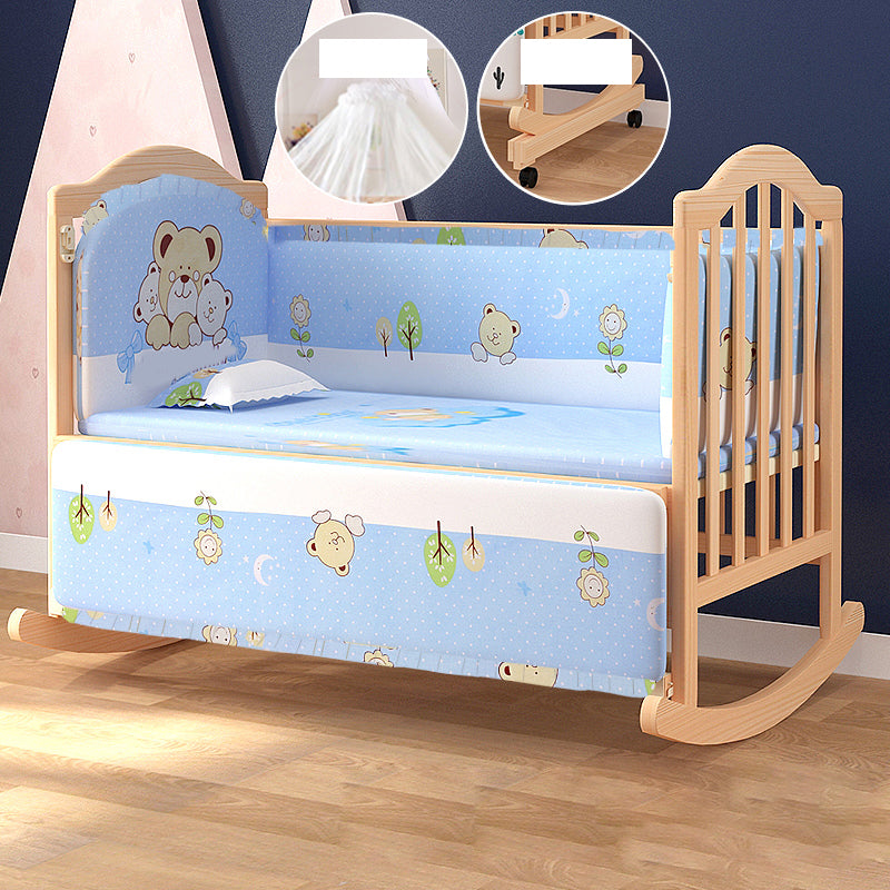 Washed Natural Wood Baby Crib Modern Nursery Crib with Casters/Wheels