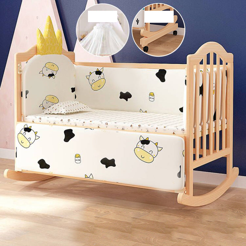 Washed Natural Wood Baby Crib Modern Nursery Crib with Casters/Wheels