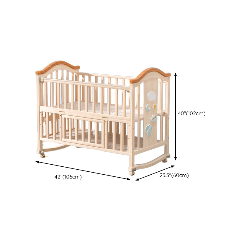 Light Wood Pine Nursery Crib Modern Nursery Crib with Casters/Wheels