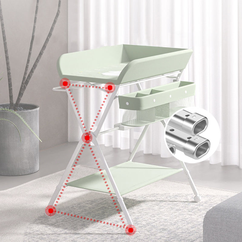 Portable Baby Changing Table Folding Metal Changing Table with Basket