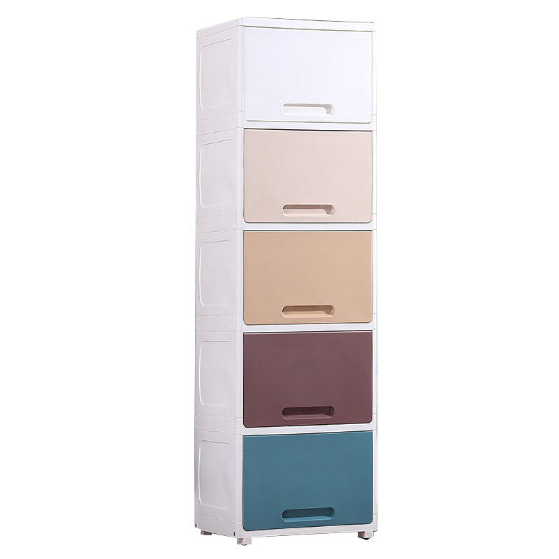 Nordic Vertical Kids Nightstand 5 Drawers Plastic Nursery Dresser for Bedroom