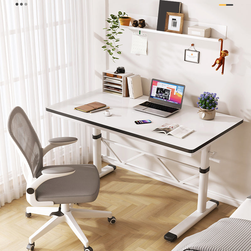 Adjustable Height Home Computer Desk Modern White Writing Desk