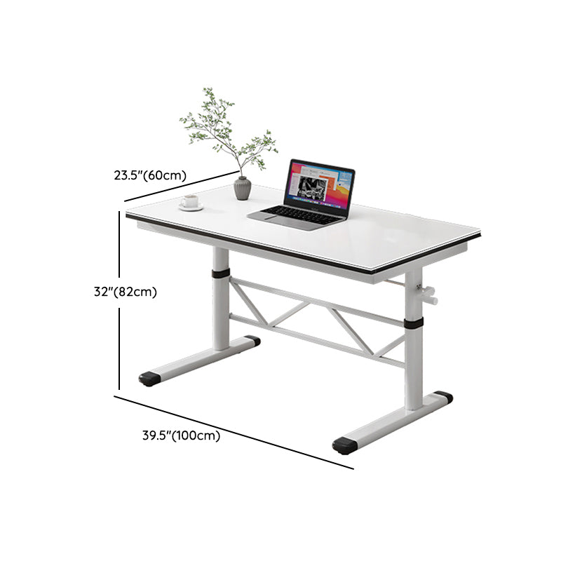 Adjustable Height Home Computer Desk Modern White Writing Desk