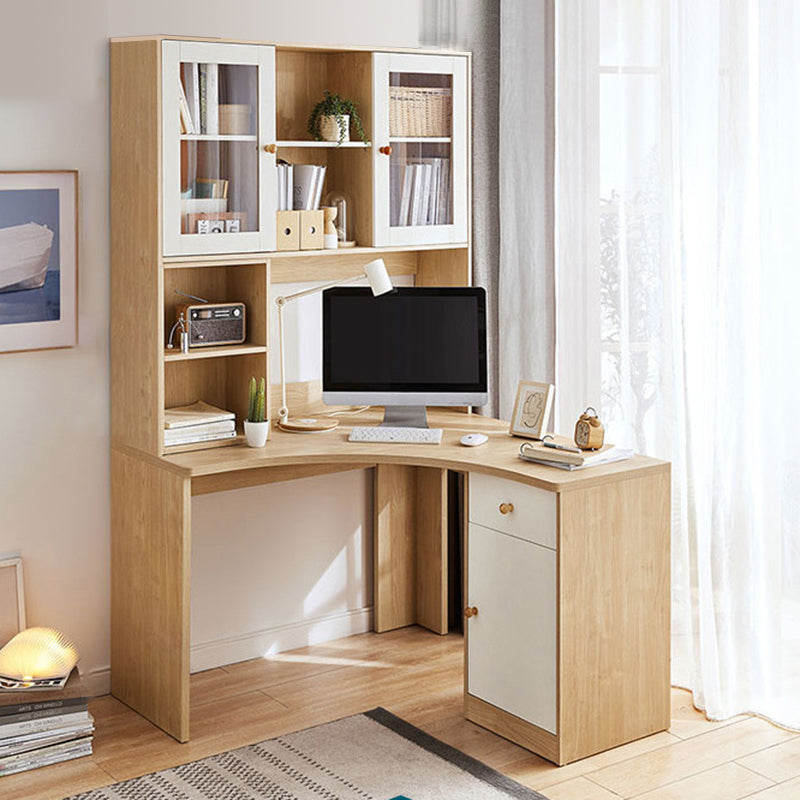 Contemporary Cable Management Writing Desk Home Office Desk with Storage Shelves