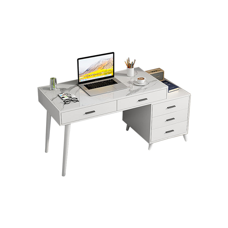 Rectangular Shaped Office Laptop Table White Stone Writing Desk with 5 Drawers