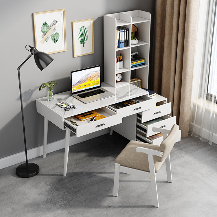 Rectangular Shaped Office Laptop Table White Stone Writing Desk with 5 Drawers