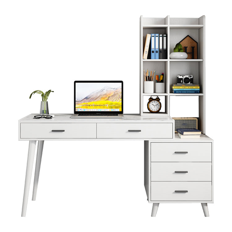 Rectangular Shaped Office Laptop Table White Stone Writing Desk with 5 Drawers