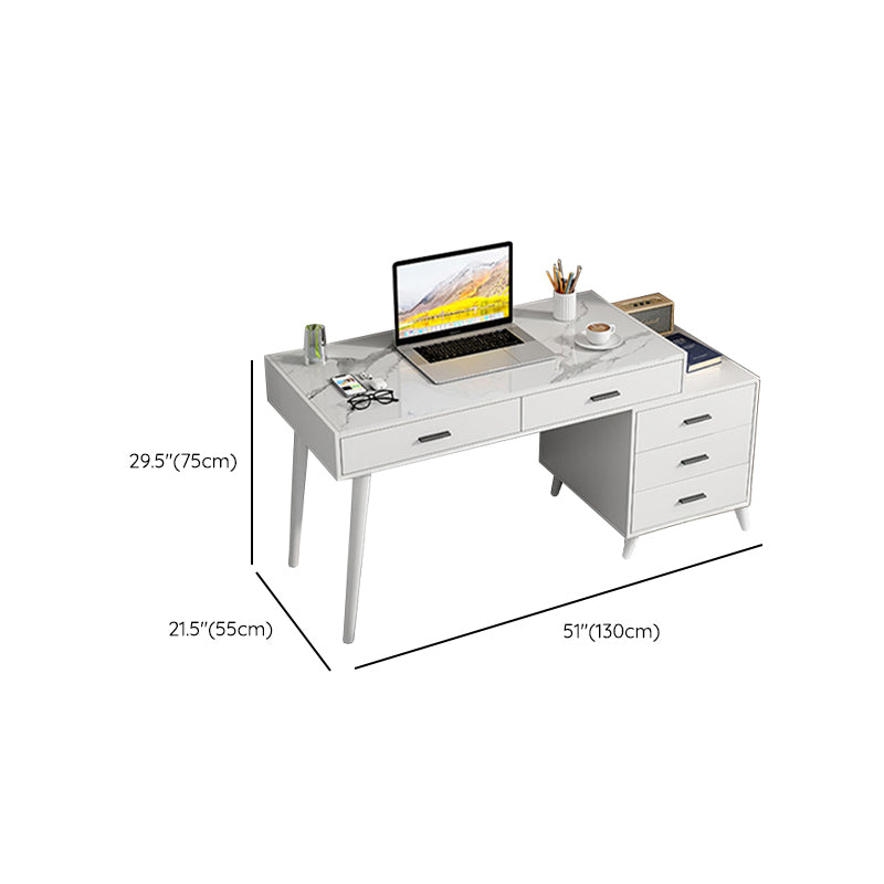 Rectangular Shaped Office Laptop Table White Stone Writing Desk with 5 Drawers