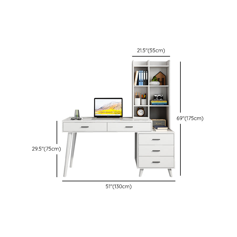 Rectangular Shaped Office Laptop Table White Stone Writing Desk with 5 Drawers