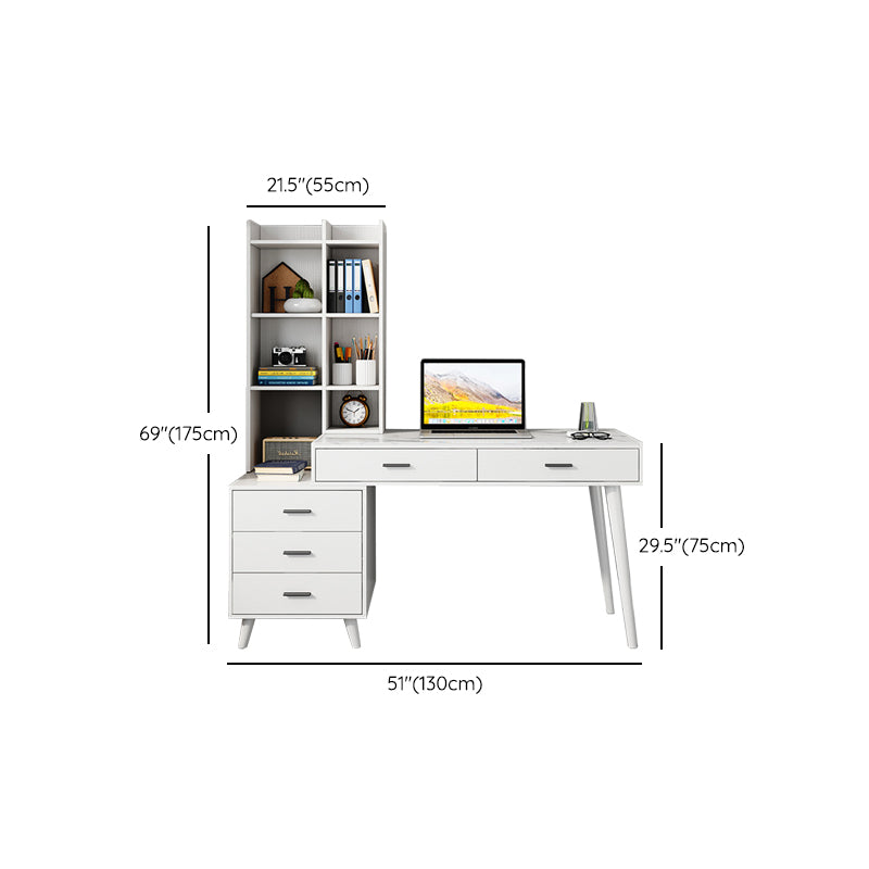 Rectangular Shaped Office Laptop Table White Stone Writing Desk with 5 Drawers