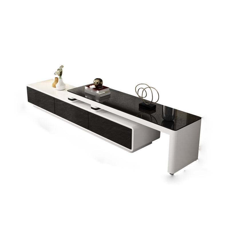 Glass TV Media Stand Contemporary Stand Console with Drawers