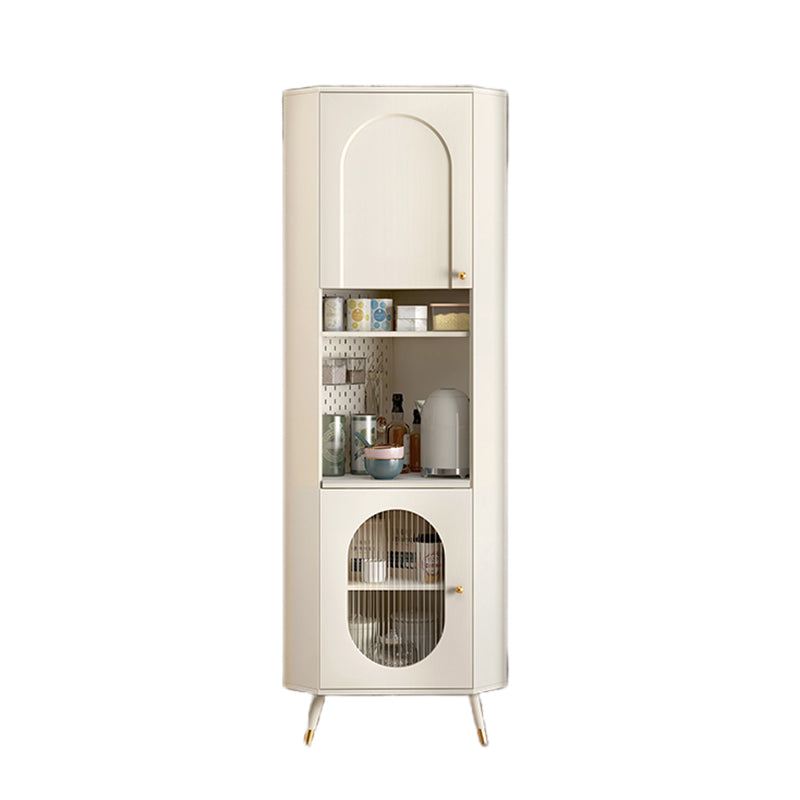 Contemporary Dining Hutch Glass Doors Faux Wood Storage Cabinet for Living Room