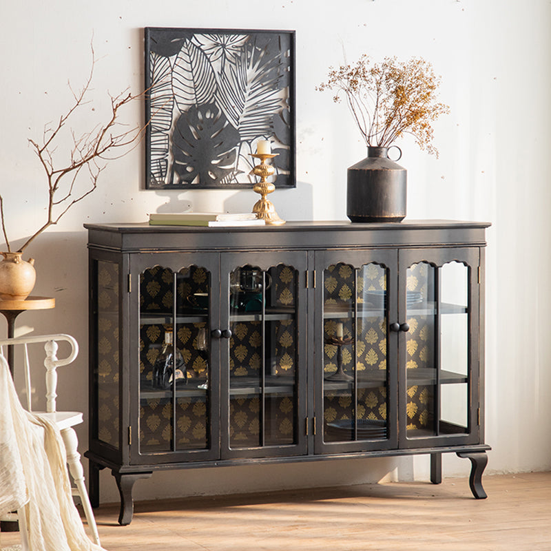 Traditional Glass Doors Curio Cabinet Solid Wood Storage Cabinet for Dining Room