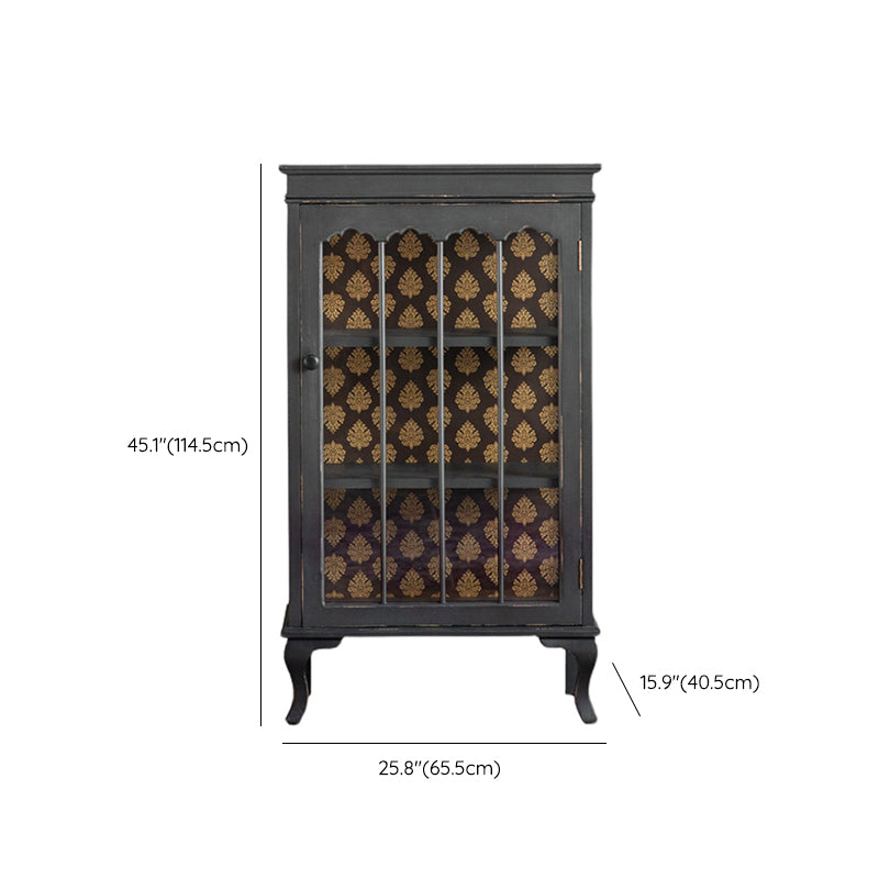 Traditional Glass Doors Curio Cabinet Solid Wood Storage Cabinet for Dining Room