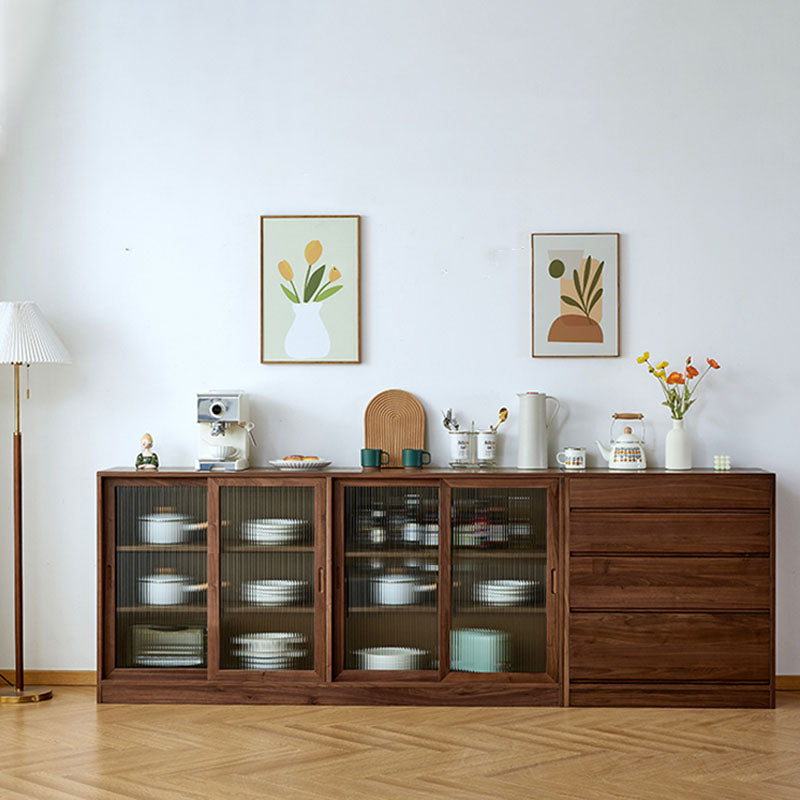 Modern Sideboard Cherry Glass Doors Sideboard Buffet with Doors for Dining Room