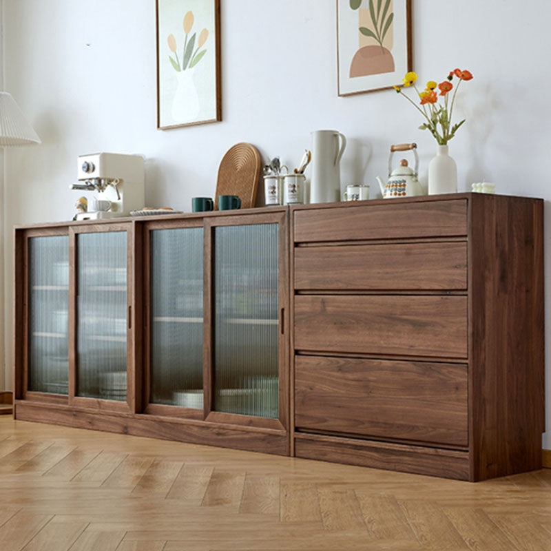 Modern Sideboard Cherry Glass Doors Sideboard Buffet with Doors for Dining Room