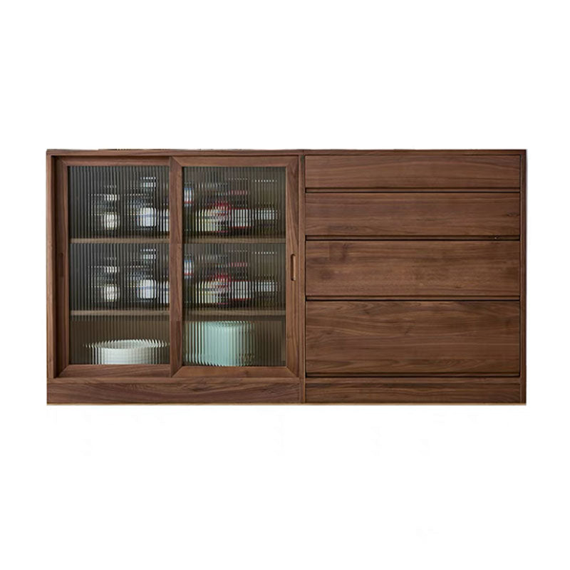 Modern Sideboard Cherry Glass Doors Sideboard Buffet with Doors for Dining Room