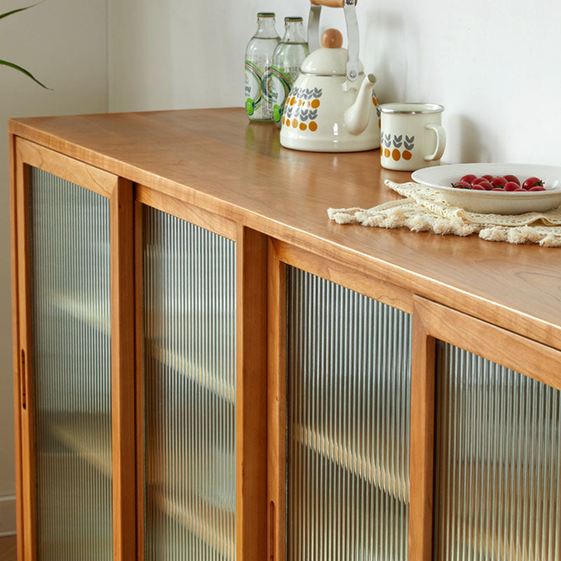 Modern Sideboard Cherry Glass Doors Sideboard Buffet with Doors for Dining Room