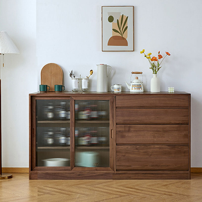 Modern Sideboard Cherry Glass Doors Sideboard Buffet with Doors for Dining Room