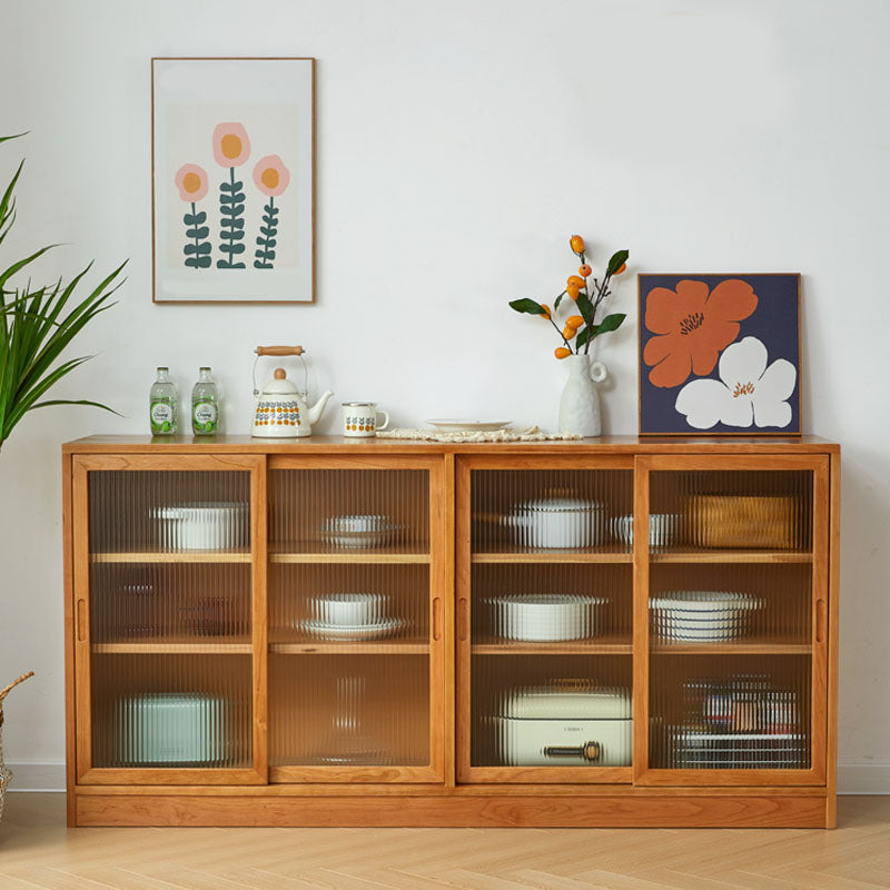 Modern Sideboard Cherry Glass Doors Sideboard Buffet with Doors for Dining Room