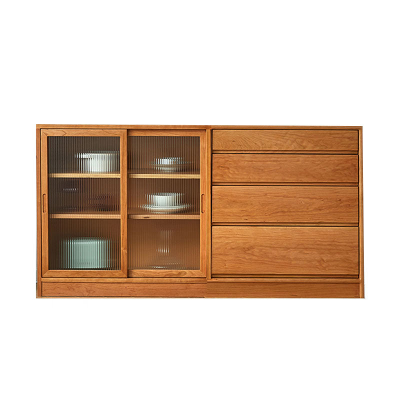 Modern Sideboard Cherry Glass Doors Sideboard Buffet with Doors for Dining Room