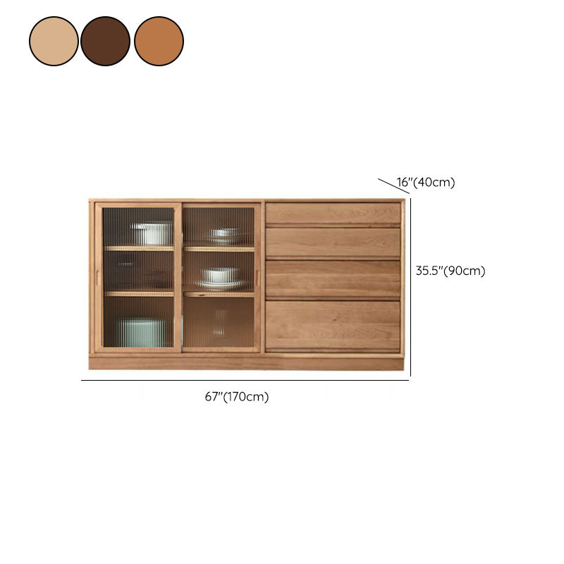 Modern Sideboard Cherry Glass Doors Sideboard Buffet with Doors for Dining Room