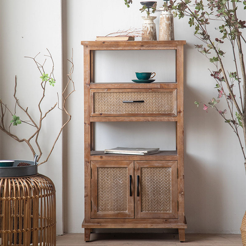 Farmhouse Wood Sideboard Table 2 Doors Open Storage with 1/2 Drawers for Dining Room