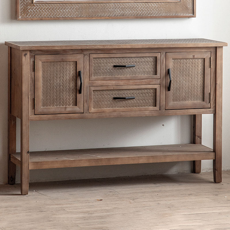 Farmhouse Wood Sideboard Table 2 Doors Open Storage with 1/2 Drawers for Dining Room