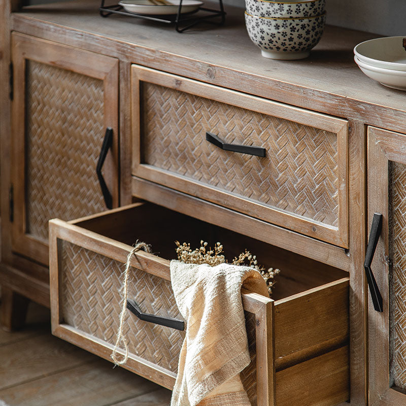 Farmhouse Wood Sideboard Table 2 Doors Open Storage with 1/2 Drawers for Dining Room