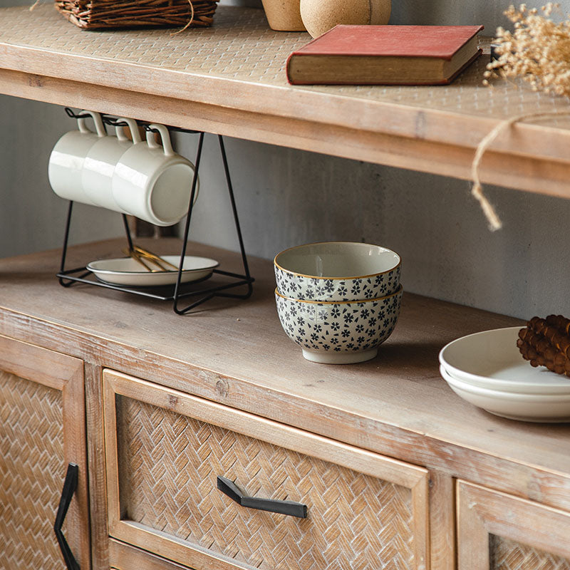 Farmhouse Wood Sideboard Table 2 Doors Open Storage with 1/2 Drawers for Dining Room